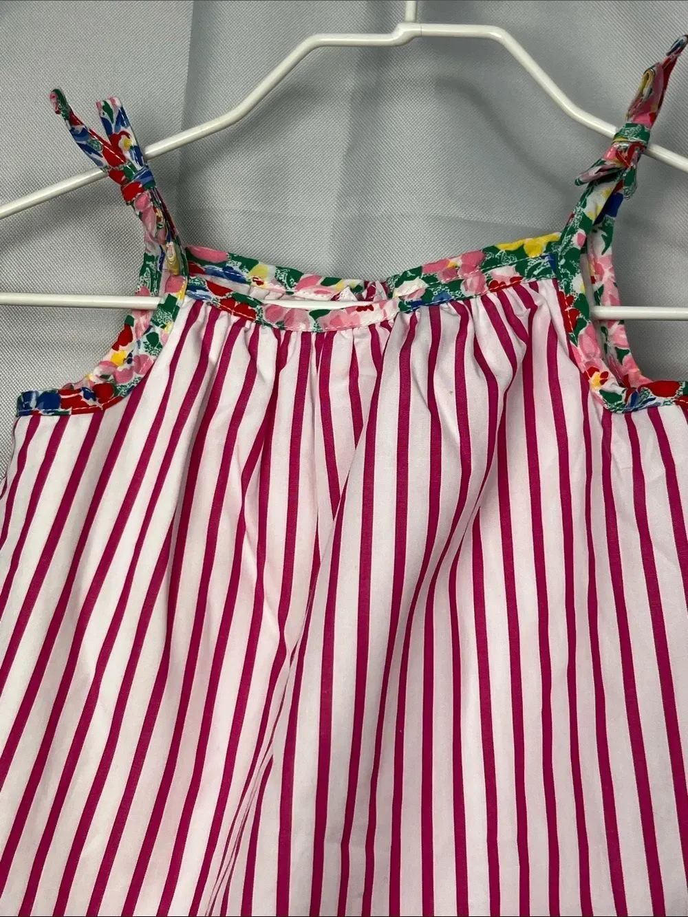 Ralph Lauren Fuchsia pink and white stripe cotton bubble romper floral trim 3 m